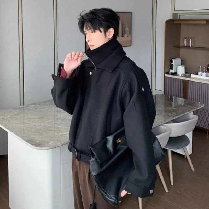 Classic Thick Woolen Stand Collar Parkas Irregular Jacket