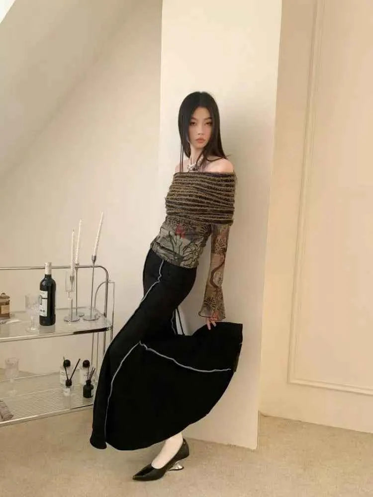 Folk Flare Sleeve Mesh Knit T-Shirt