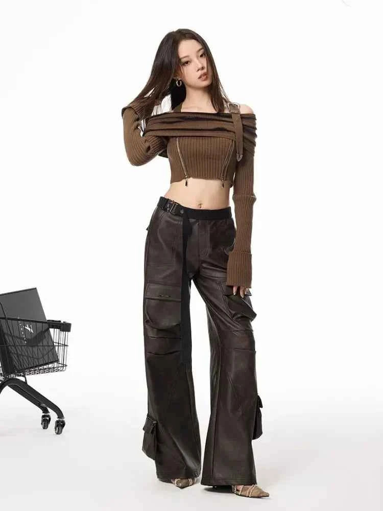 Vintage American Style Leather Cargo Pants