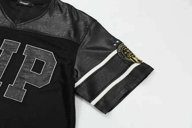 Mesh Embroidered Patchwork Jersey Polyester T-Shirt