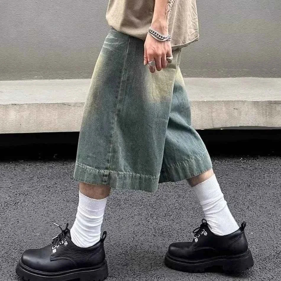 American Style Hip Hop Wide Leg Denim Jorts