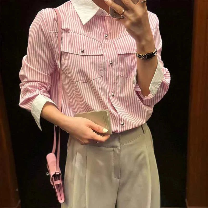 Women Casual Chic Striped Spring Long Sleeve Shirt