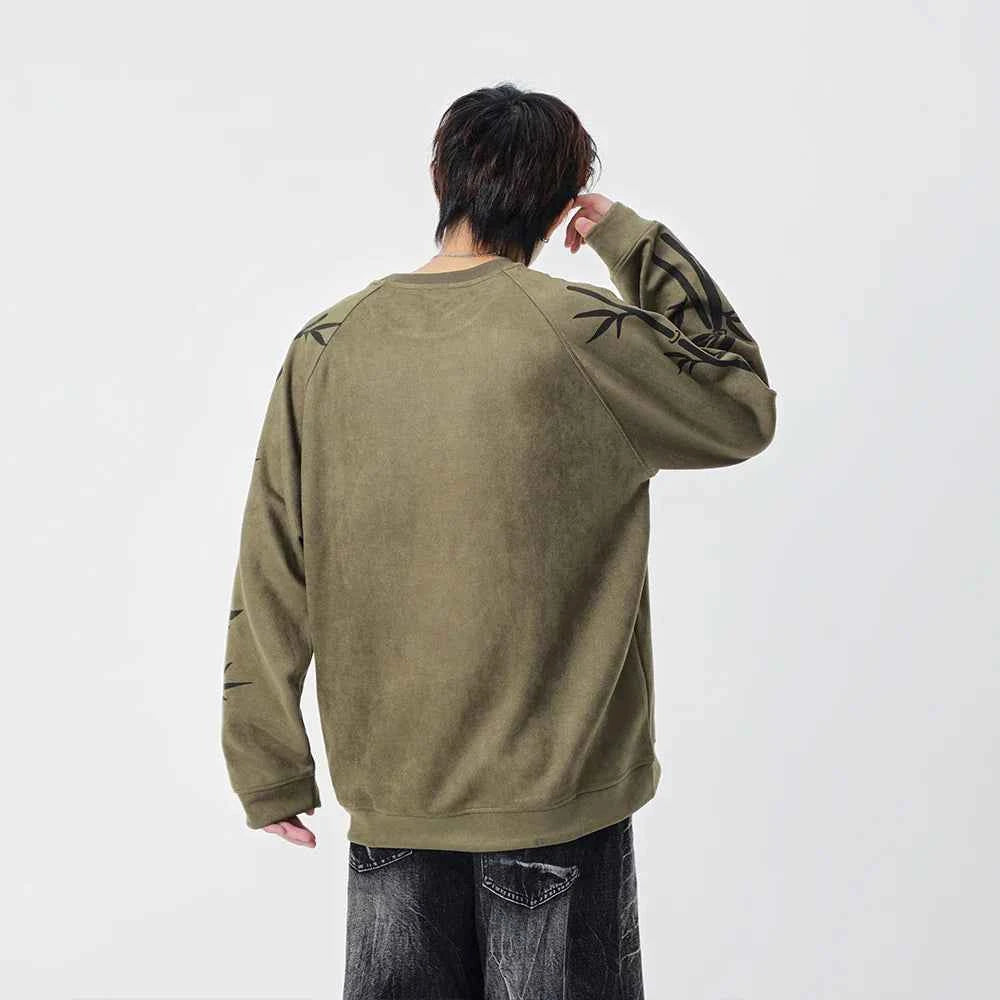 Bamboo Pattern Crew Neck Sweatshirt