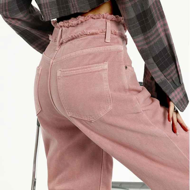 Pink Gothic Y2K Designer Straight Leg Jeans