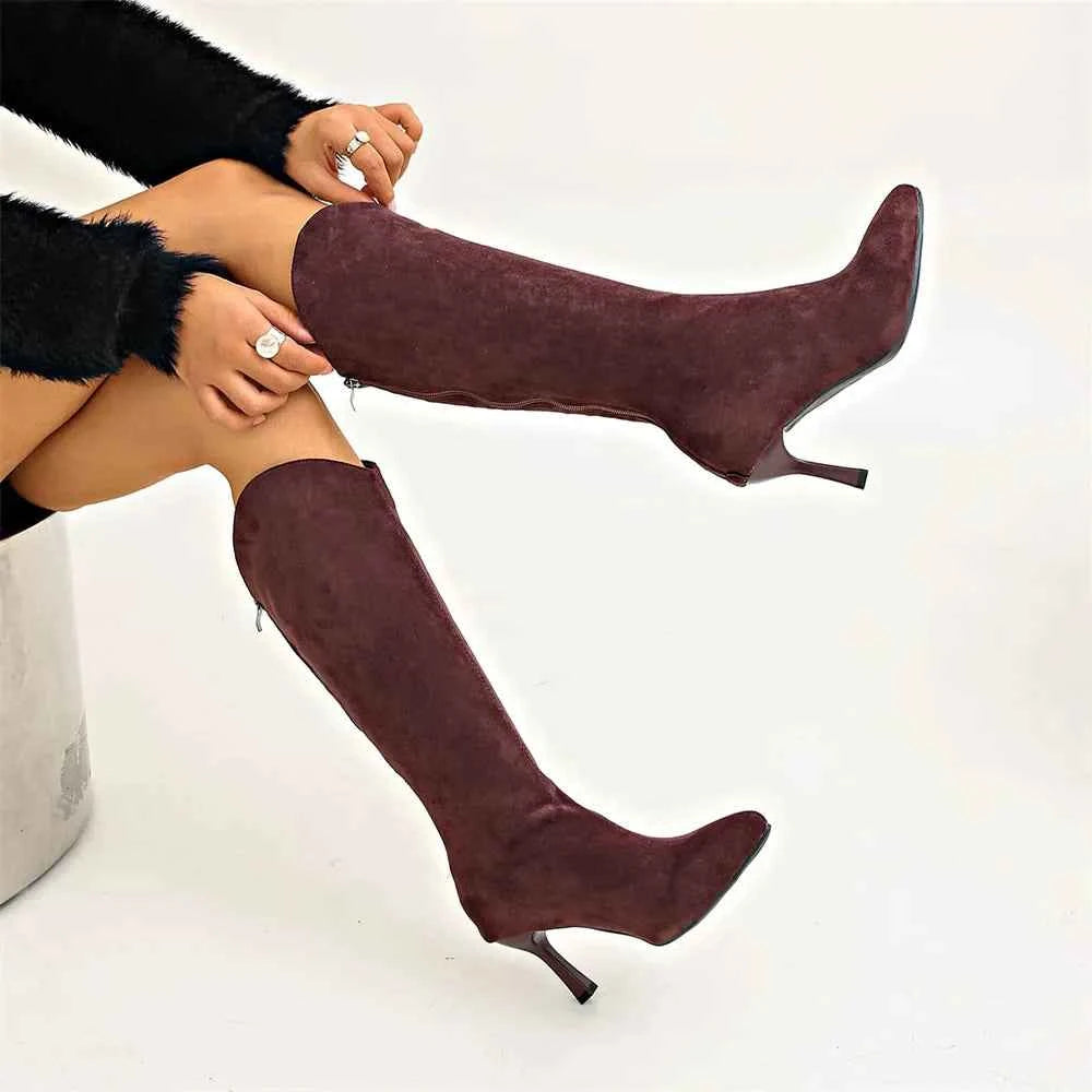 Elegant Classic Knee Zip-Up Thin High Heels Boots