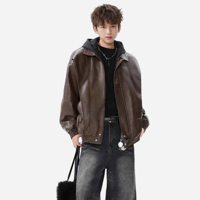 Retro American Hooded Leather Biker Jacket