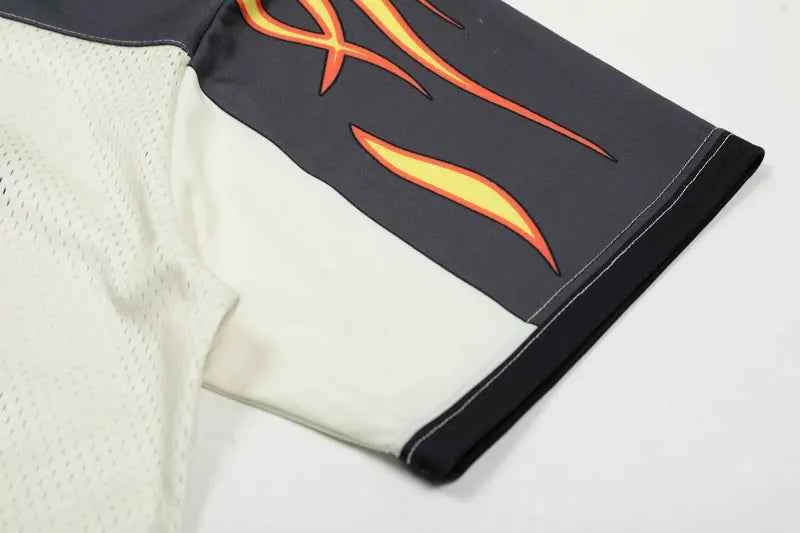 Streetwear Flame Graphic Mesh Jersey Sport T-Shirt