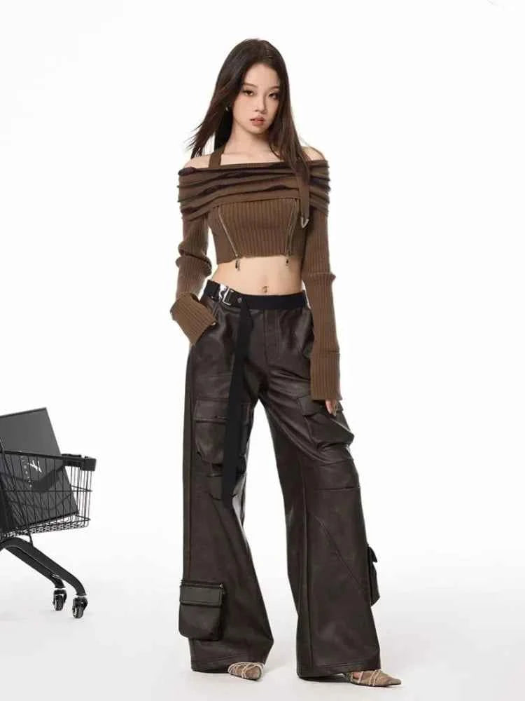 Vintage American Style Leather Cargo Pants