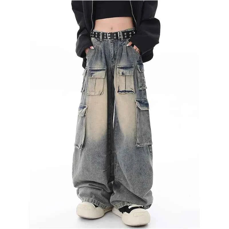 Women Cute Trendy High Waist Wide Leg Blue Jeans