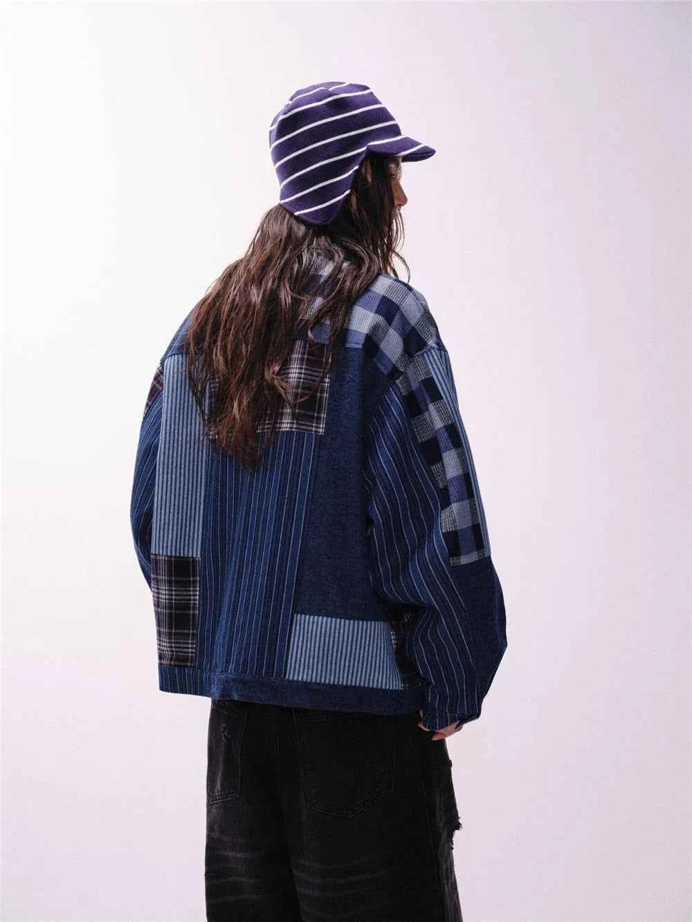 Versatile Retro Blue Casual Patchwork Denim Jacket