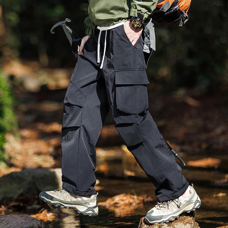 Plain Color Hiking Style Knee Pocket Pants