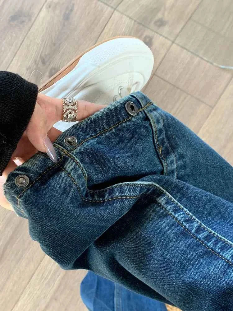 Street Denim High Waist Loose Wide Jeans