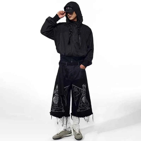 Original Embroidered Tassel Burr Denim Jorts