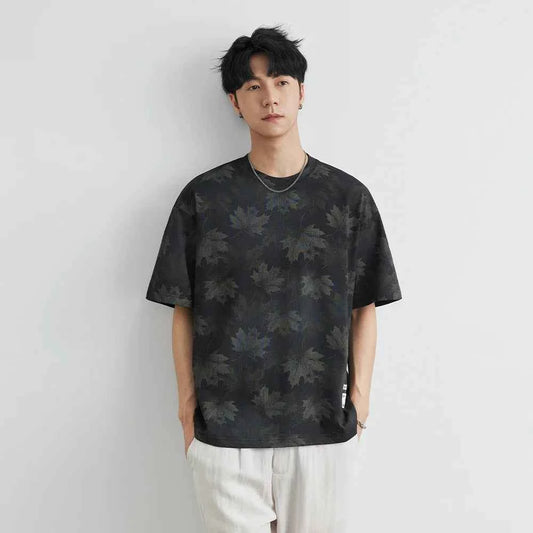 Men's Streetwear Retro Ink Dye Maple Leaf T-Shirt