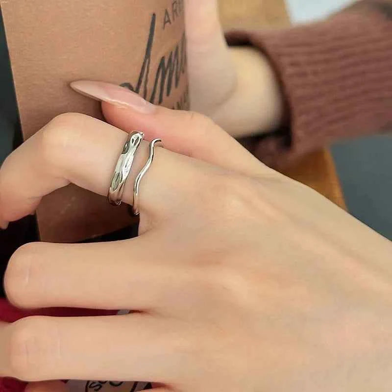 Women Wavey Sterling Silver Double Layer Line Ring