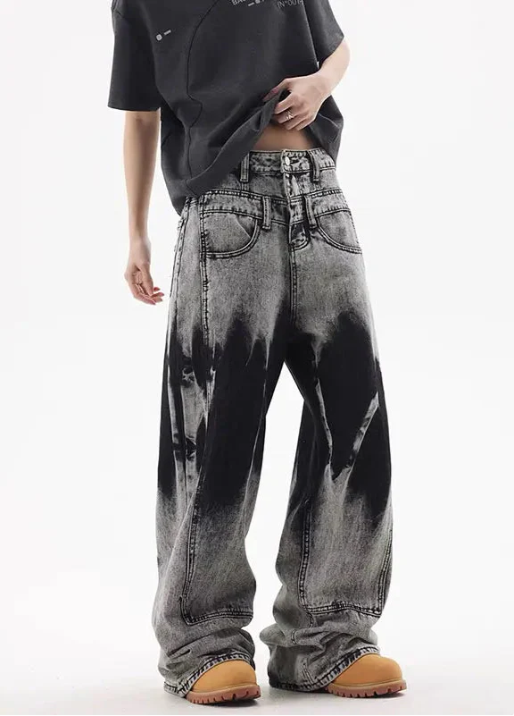 Vintage Patchwork Tie Dye Wide Jeans - Luxuryurbanwear