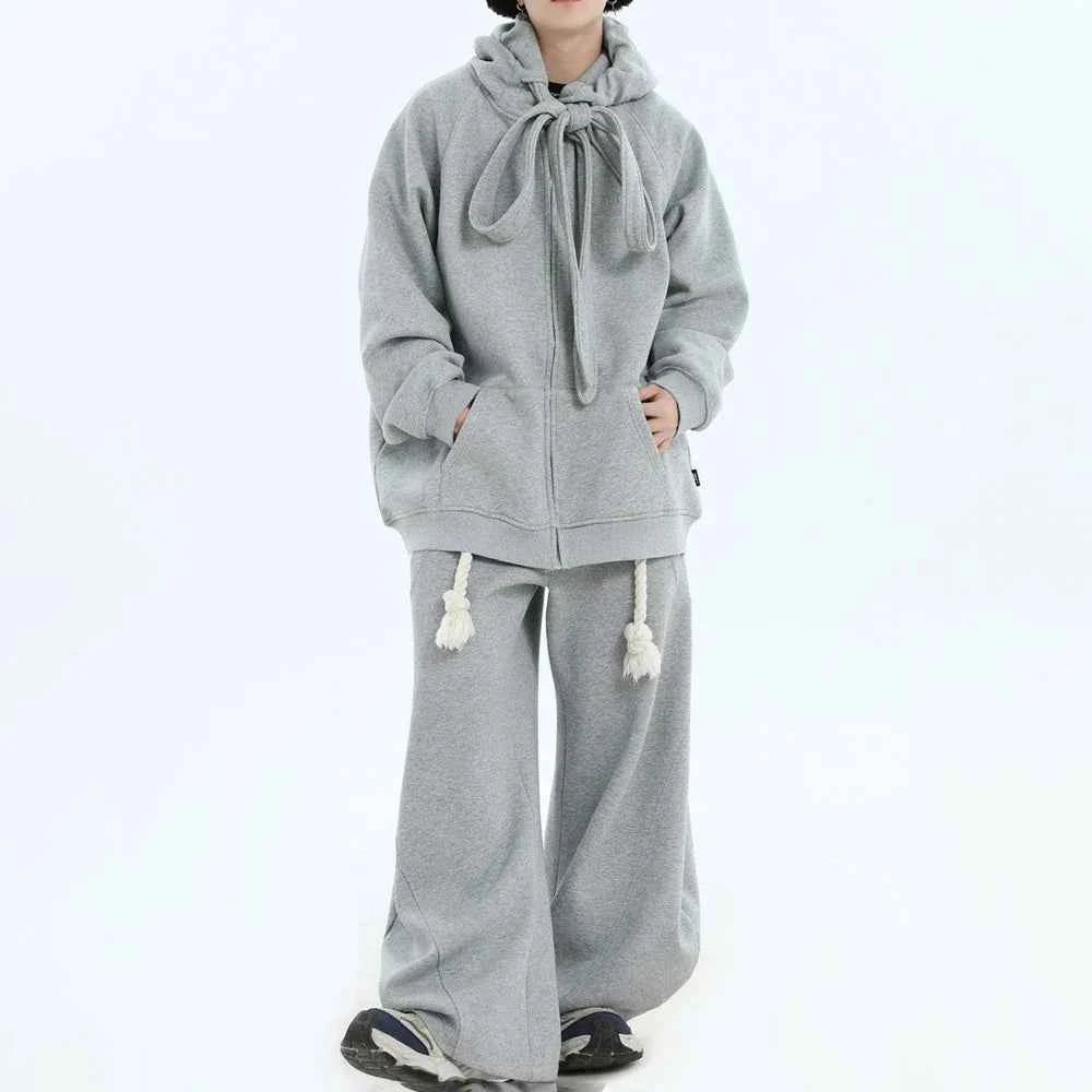 Casual Strap Design Velvet Hooded Sweatshirt