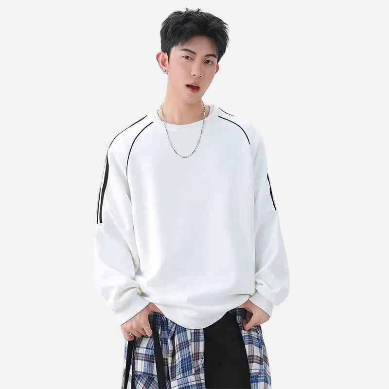 Streetwear Striped Sleeve Round Neck Sweatshirt