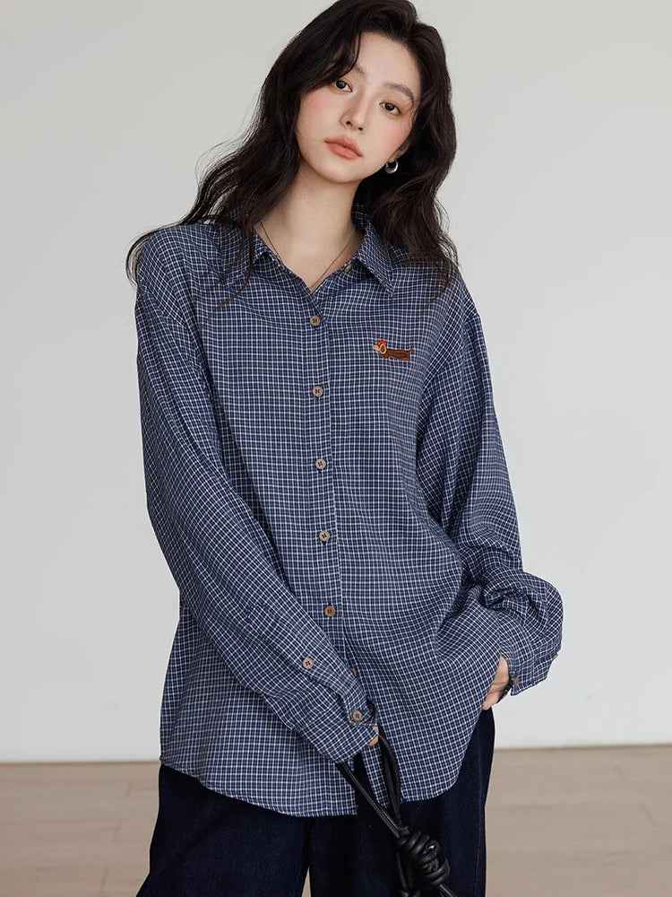 Oversize Vintage Plaid Japanes Style Blouse Shirt