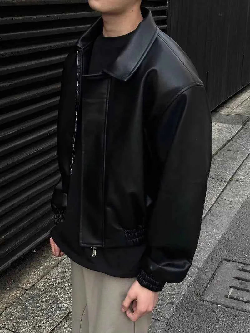 Trendy Loose Zipper PU Leather Motorcycle Jacket
