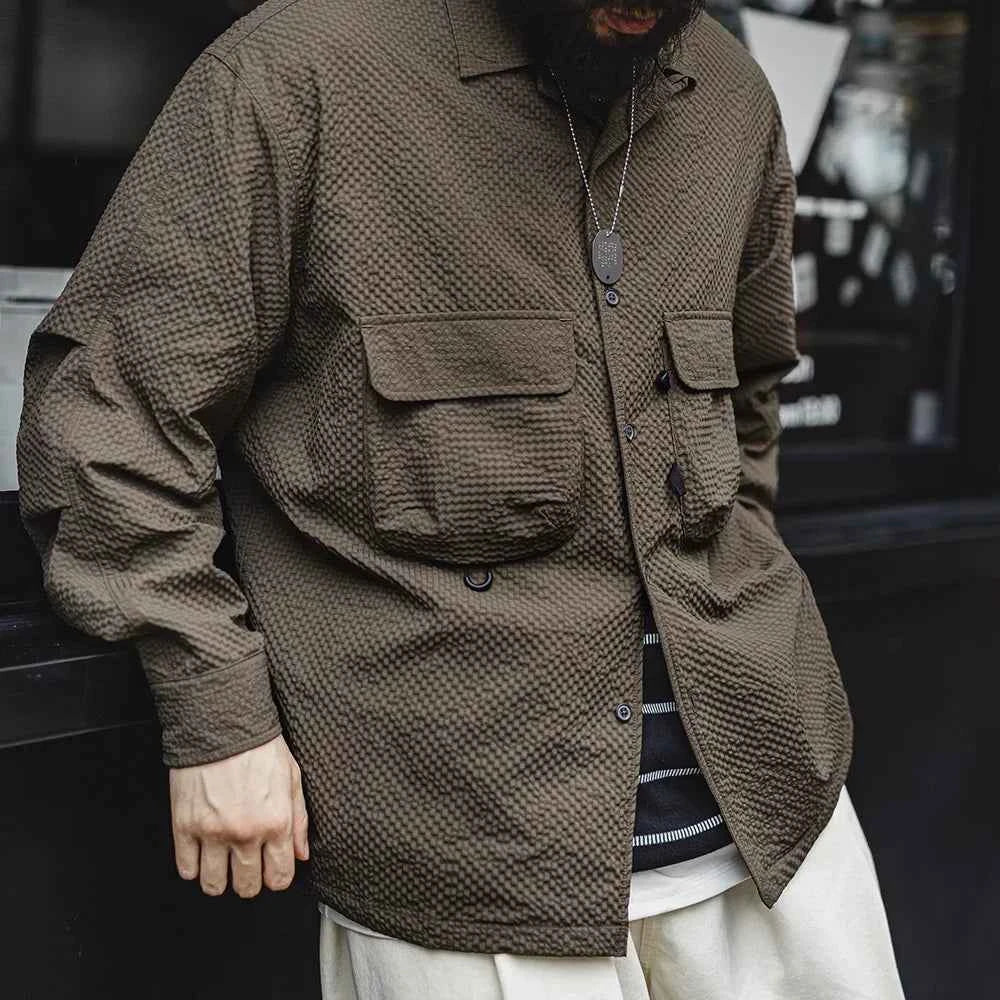 Men's Wrinkle-Free Seersucker Cuban Collar Shirt
