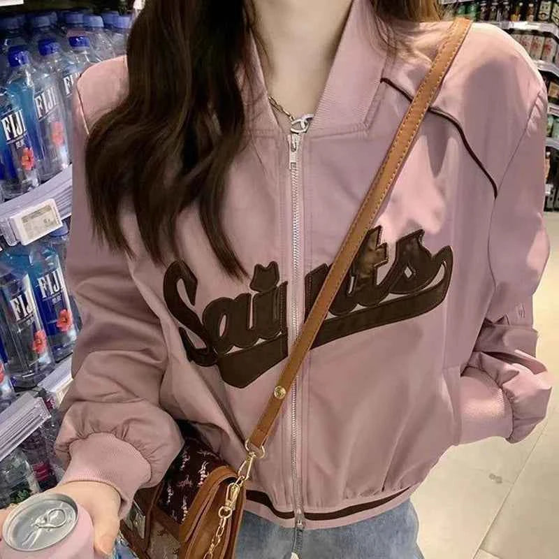 Women Stylish Embroidered Baseball Jacket