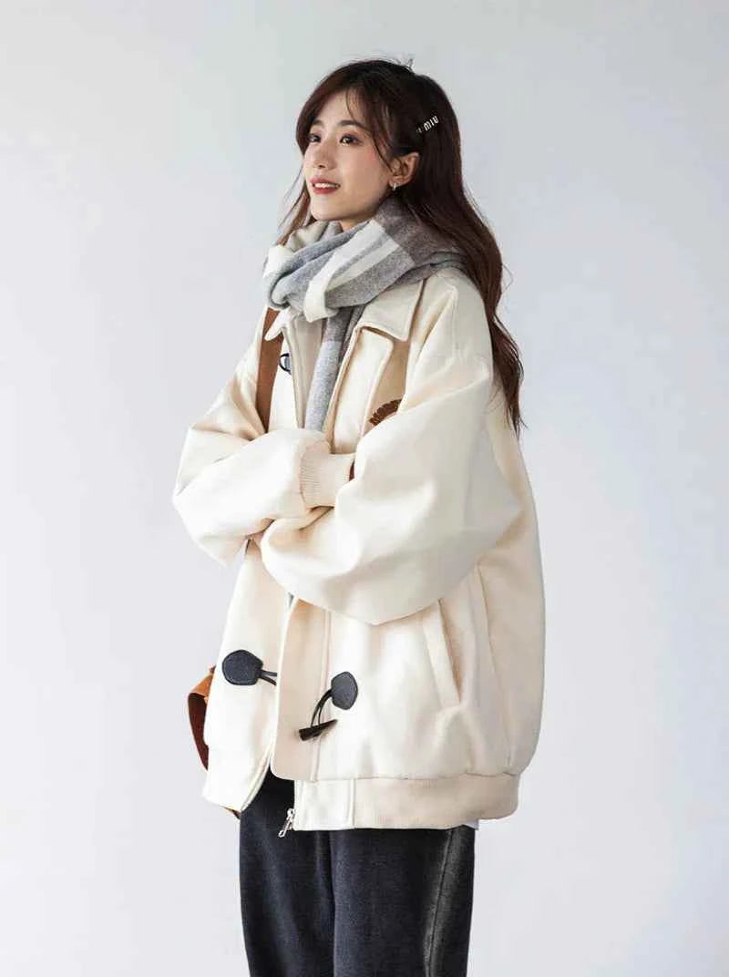 Women Cute Chic Vintage Button Zipper Jacket