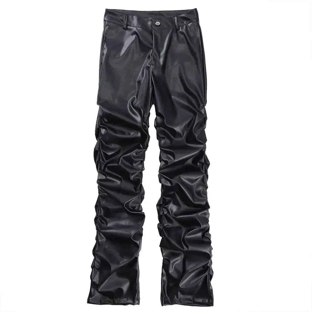 Breathable Stylish Pleated Leather Motorcycle Pants