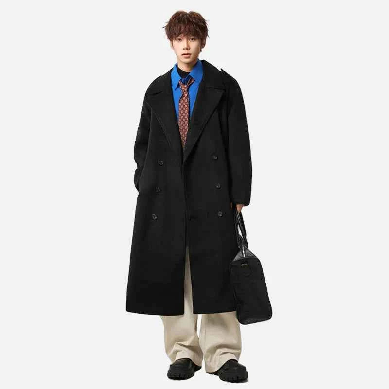 Y2K Belt Thick Double Breasted Woolen Coat