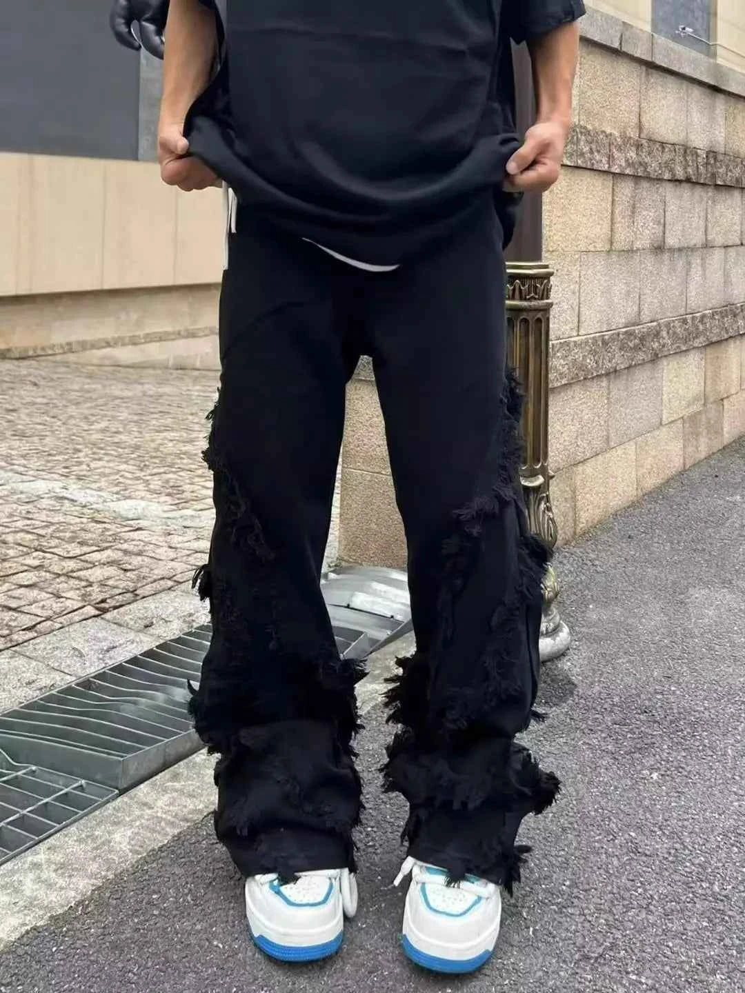 Distressed American Style Raw Edge Jeans