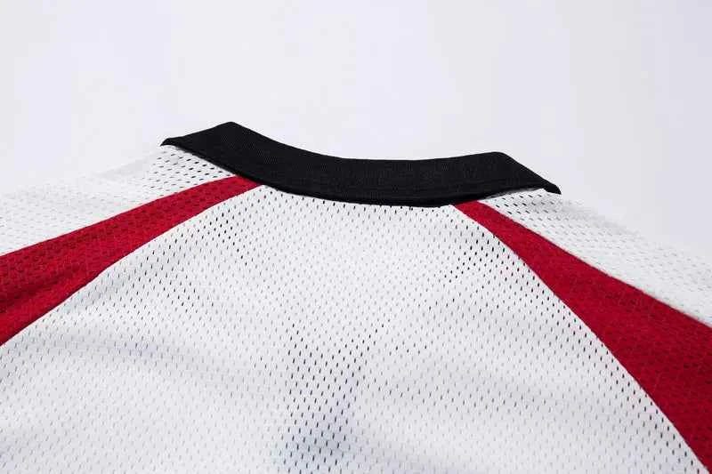 Retro Patchwork Graphic Mesh Jersey Polo Sport T-Shirt