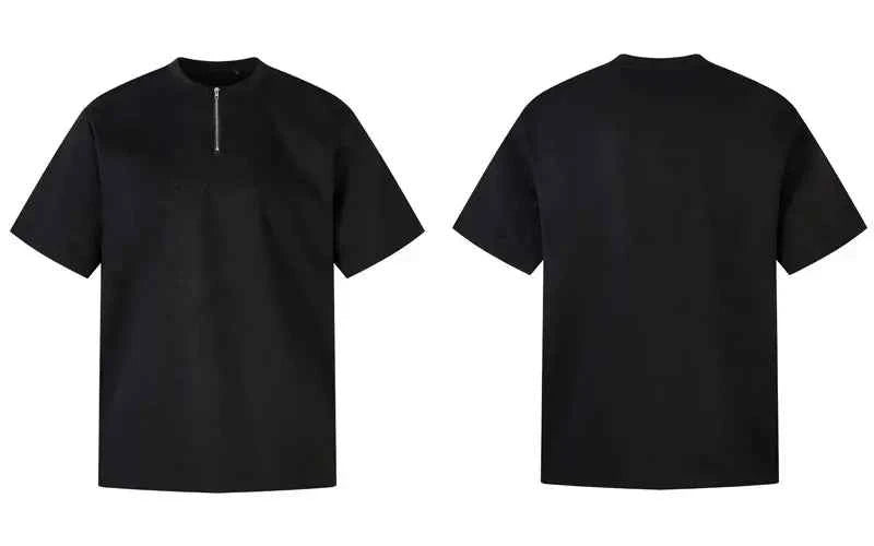 Suede Embroidered Zipper Short Sleeve T-Shirt