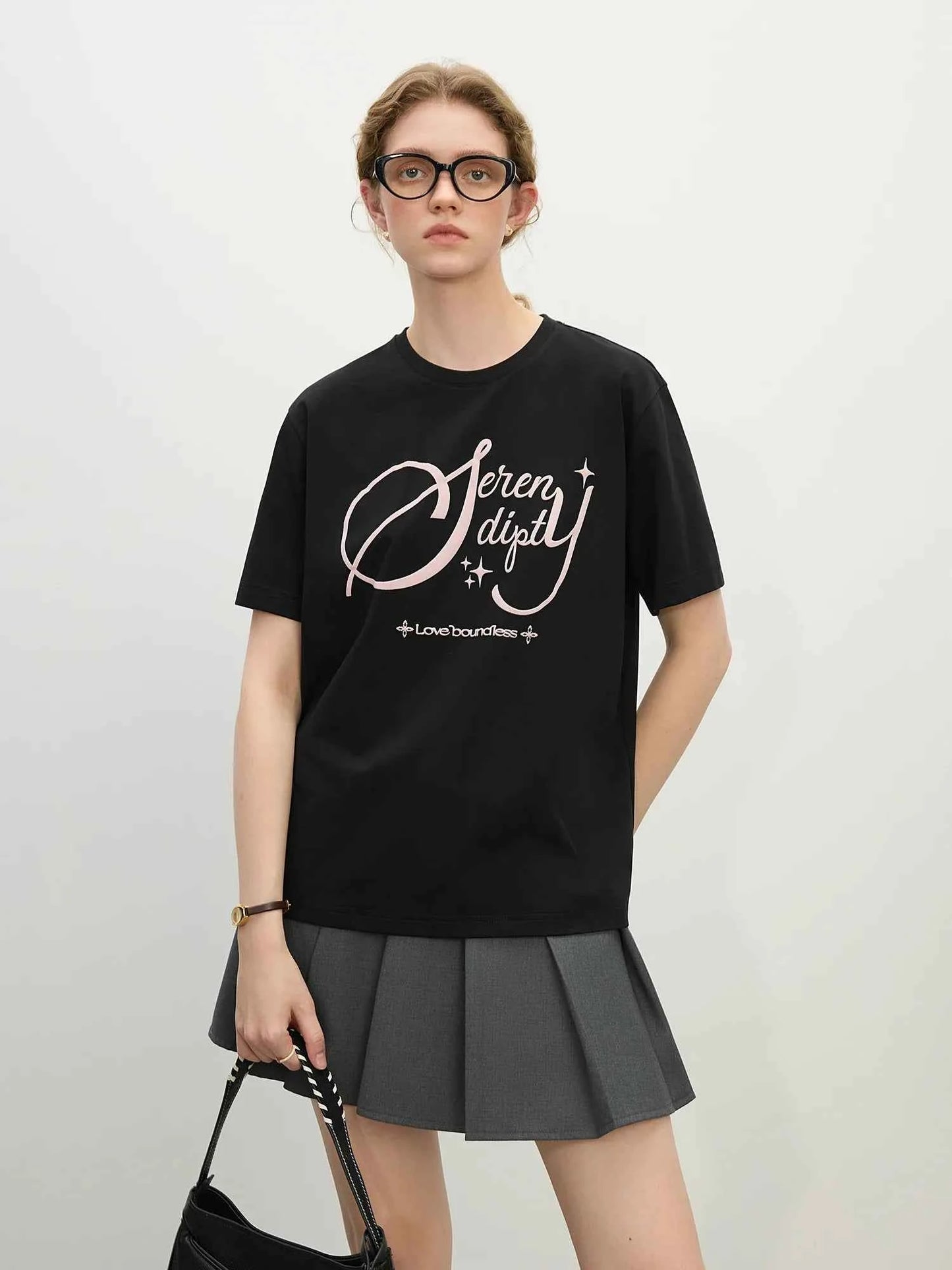 Women Versatile Retro Loose Round Neck Alphabet T-Shirt