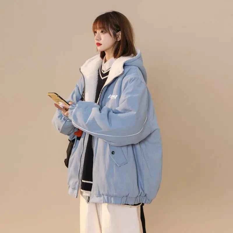 Women Winter Thickened Lamb Wool Hooded Jacket