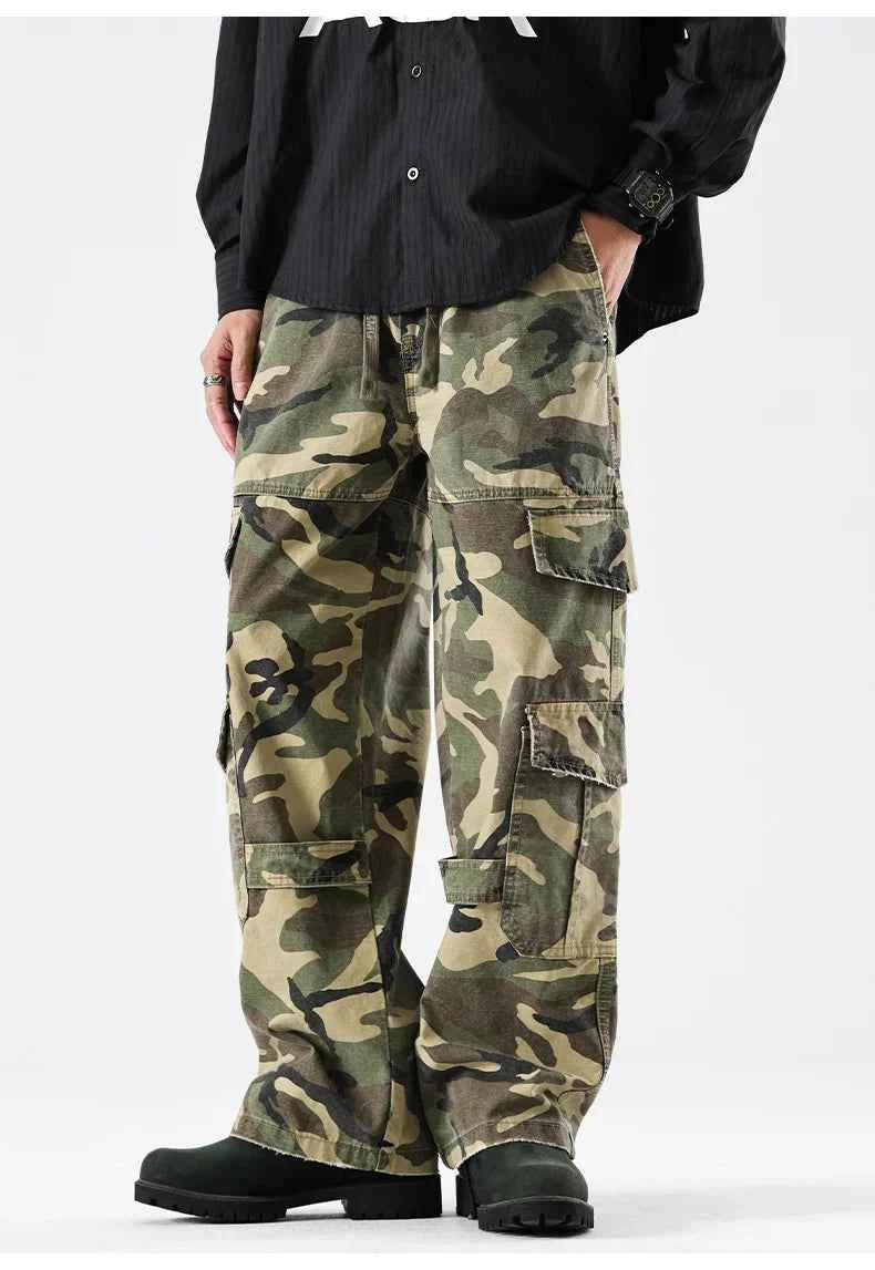 Streetwear Elastic Waist Vintage Camo Cargo Pants
