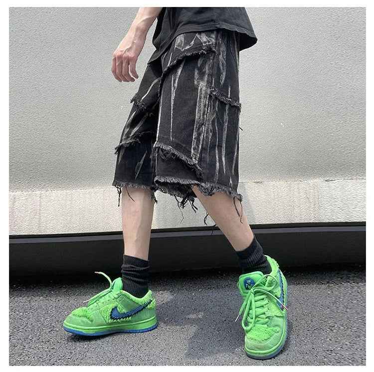 Mens Gothic Ripped Black Denim Jorts