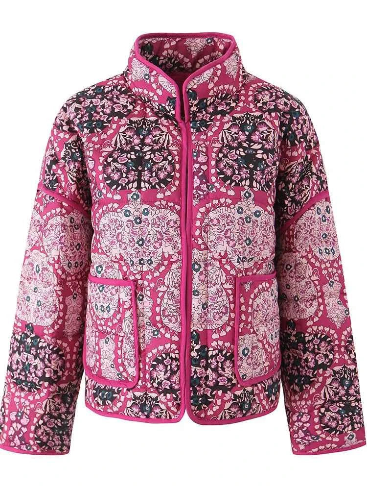 Purple Floral Boho Chic Padded Jacket