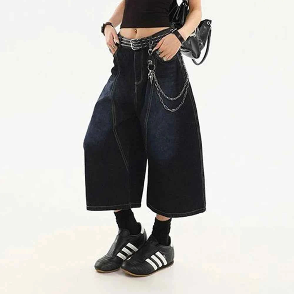 Retro Casual Loose Solid Color Denim Jorts
