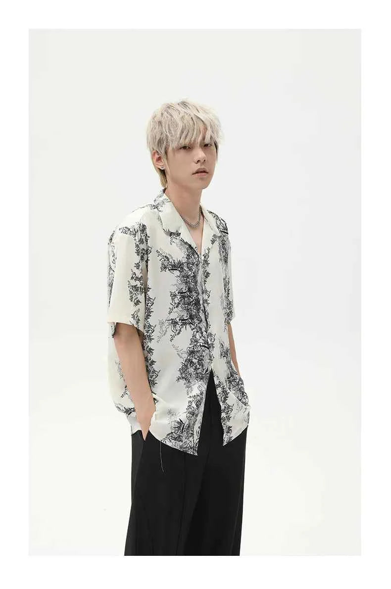 Retro Floral Cuban Collar Casual Shirt