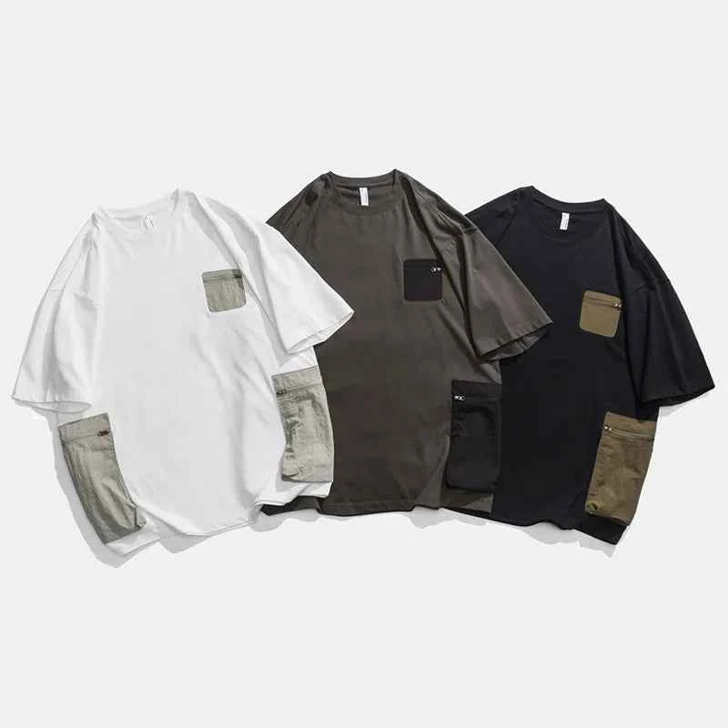 Warm Patchwork Cotton Hip Hop Pocket T-Shirt
