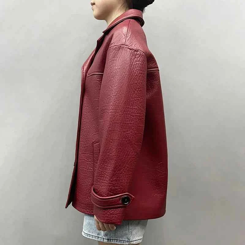 Autumn Loose Fit Genuine PU Leather Jacket