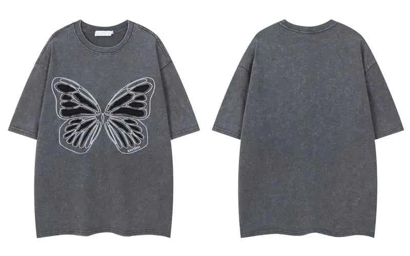 Women Butterfly Patch Oversized Cute Washed T-Shirt