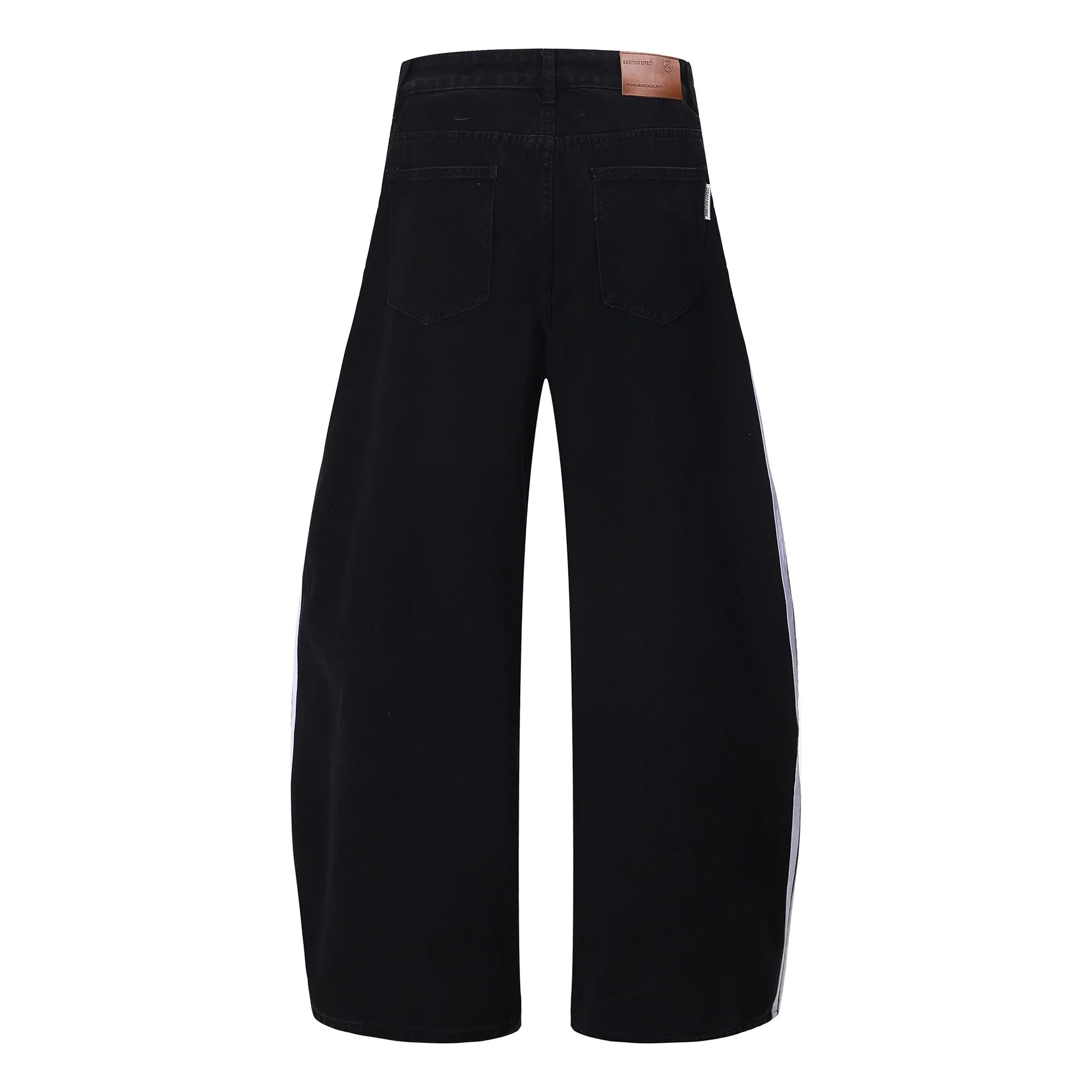 Black Baggy Arc Shaped Vertical Jeans - Luxuryurbanwear