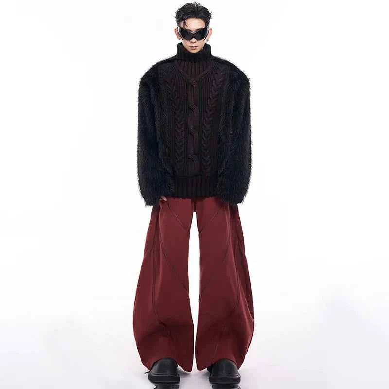 Luxurious Imitation Fur Patchwork High Neck Sweater