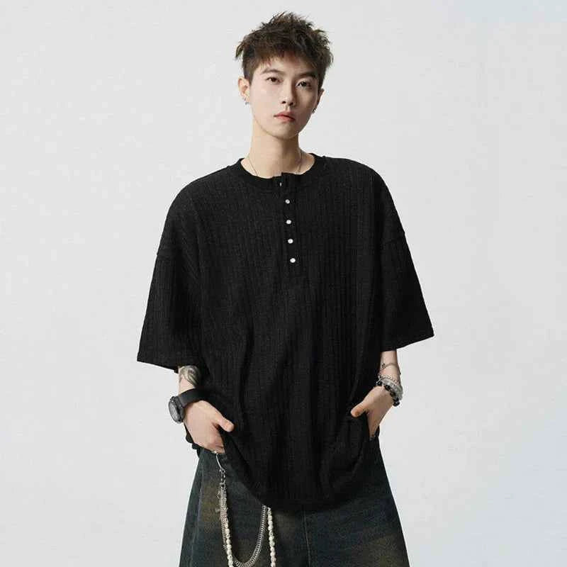 Cool Button Design Solid Color Round T-Shirt