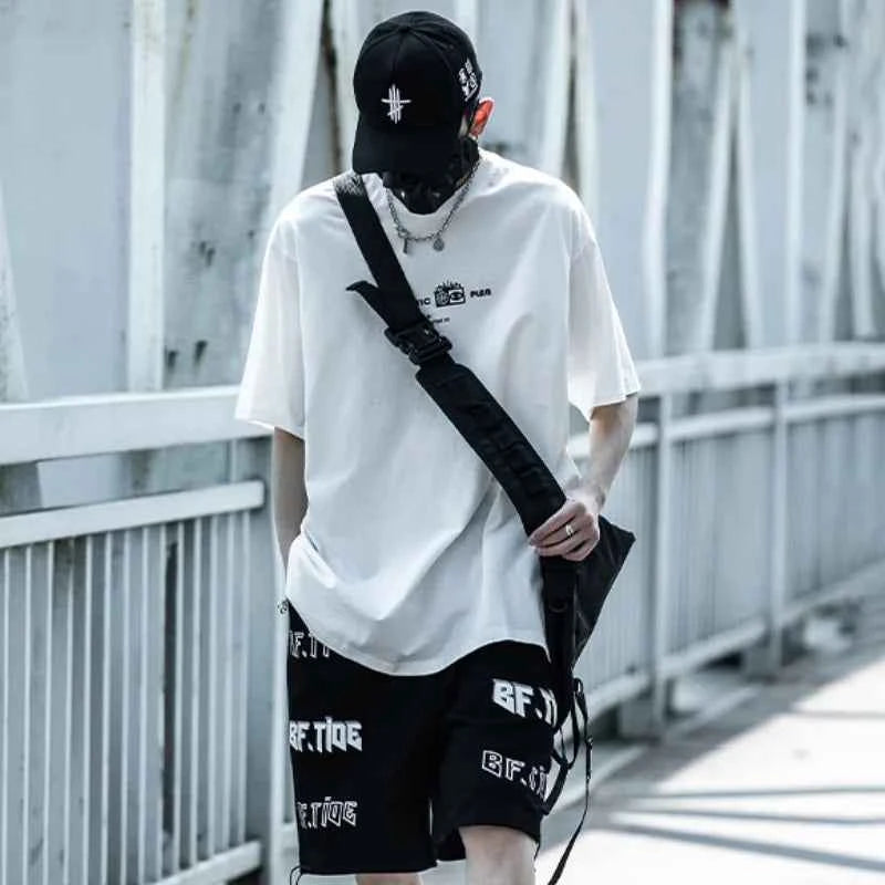 Geometric Print Techwear Punk Style T-Shirt