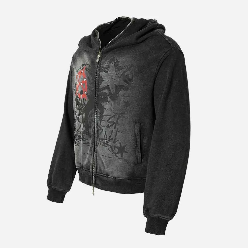 Double Zipper Cotton Hooded Masked Sweatshirt