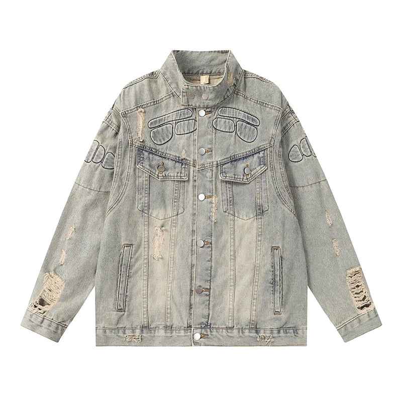 Lightweight Retro Distressed Padded Denim Jacket