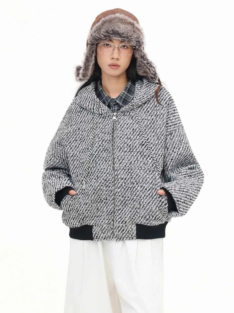 Y2K Elegant Gray Zip-Up Hooded Sweatshirt