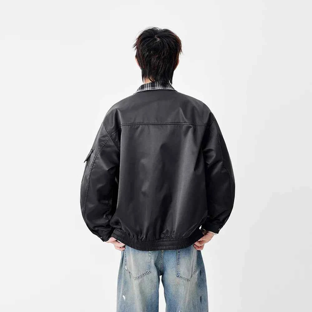 Warm Contrast Plaid Collar Button Up Leather Jacket